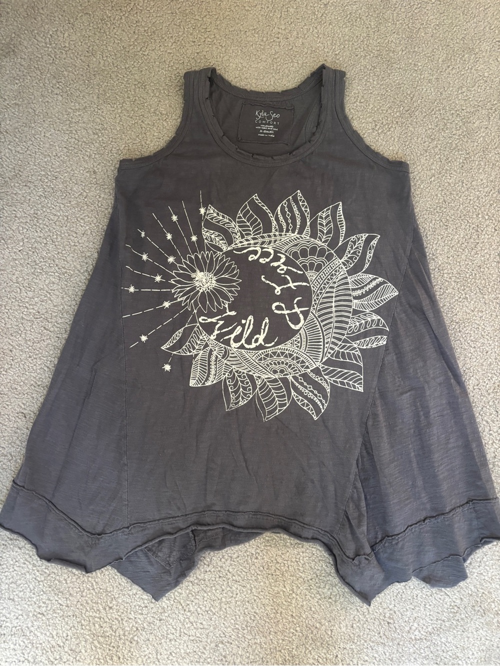 Women's Charcoal Graphic Tank Dress with Sun & Moon Motif